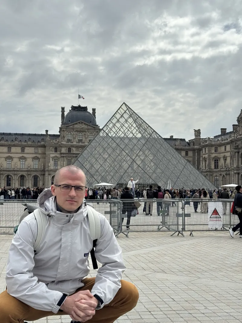 Karol Moroz outside the Louvre in Paris