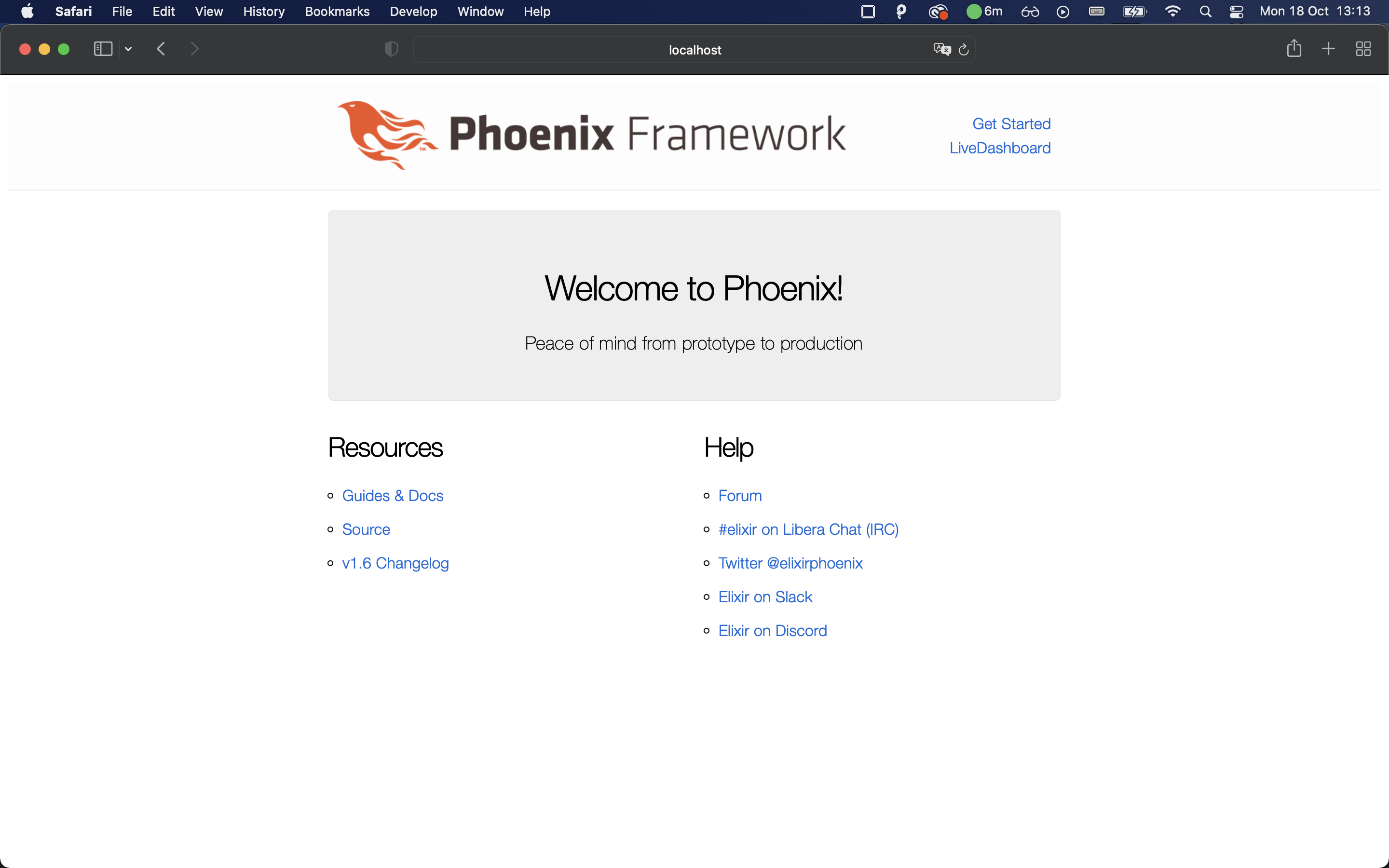 Screenshot of Phoenix application page in Safari
